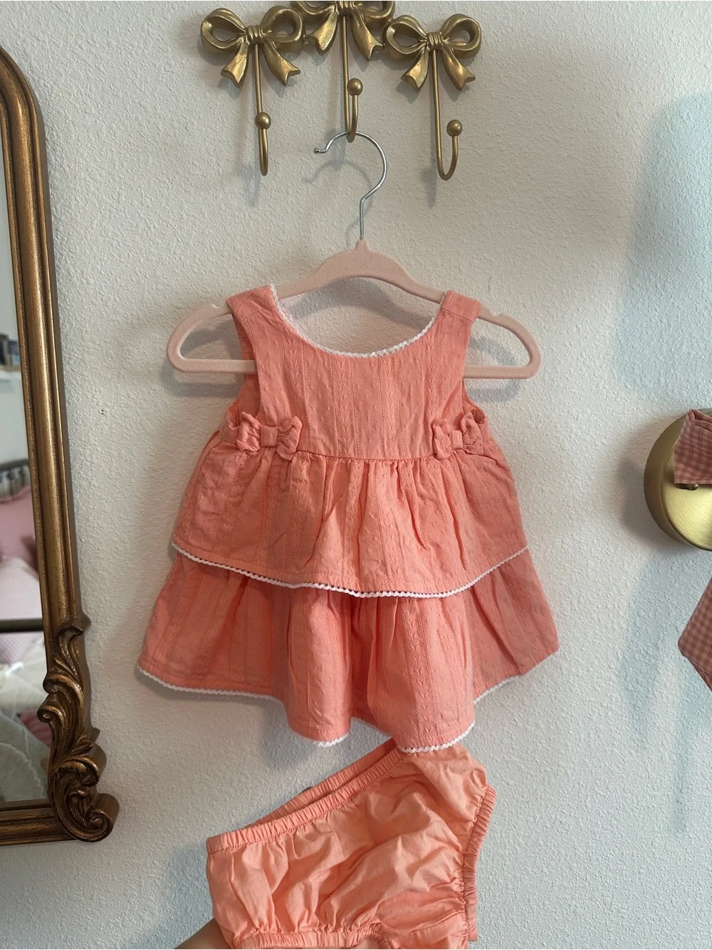 Janie and Jack Coral Tiered Cotton Dress with Bloomer